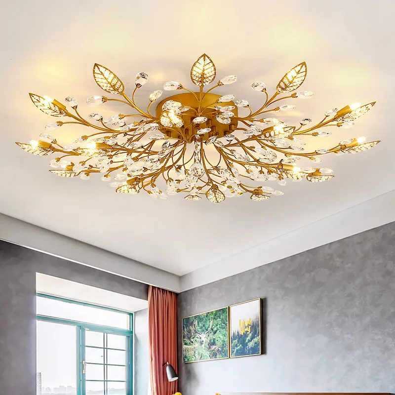 Modern American Ceiling Lamp Luxury Crystal Pendant Lamp Interior Decoration Bedroom Living Room Led Flowers Ceiling Chandelier