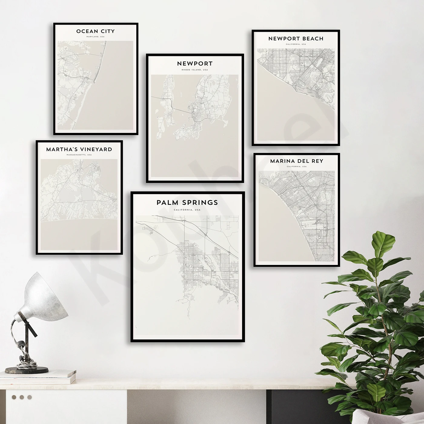 Palm Springs Pacific Ocean Newport Ocean City Monterey Maui Montauk Martha Marina del Rey Jersey Shore Boone. City Map Poster