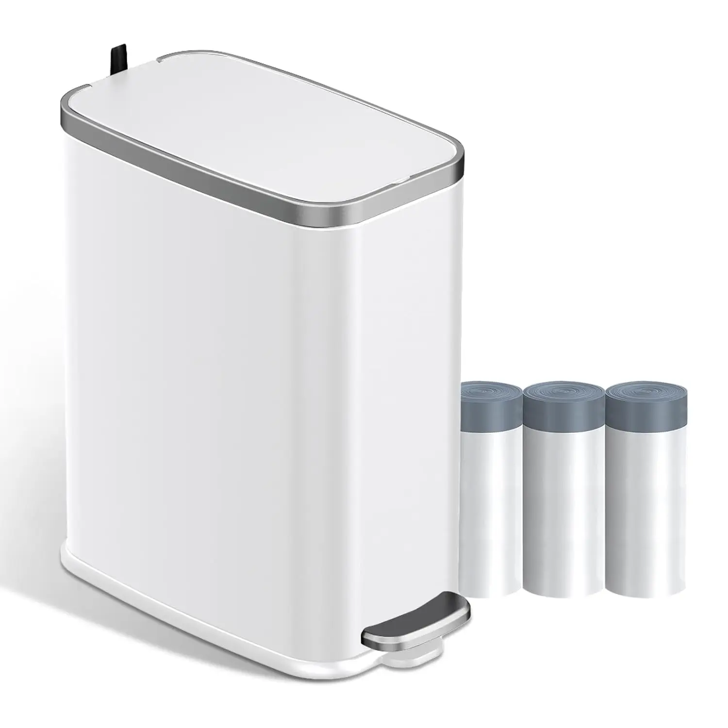 

SS Bathroom Trash Can w/ Lid Soft Close,1.6 Gal Garbage can,Metal Step Wastebasket for Office, Bedroom, Toilet, White