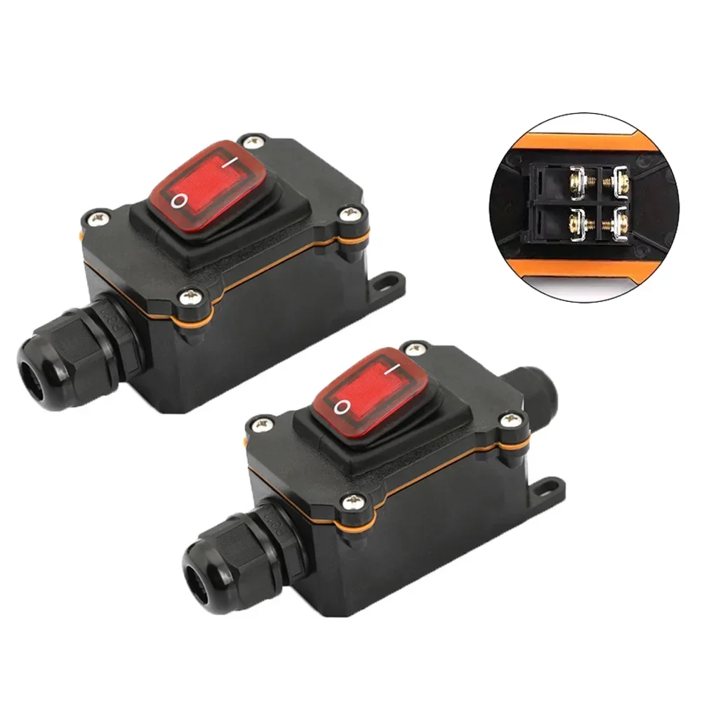 Inline Power Cord 110V-220V 12V-24V Marine Rocker Switch On Off Waterproof IP67 Junction Box 20A High Current Connetor Outdoor