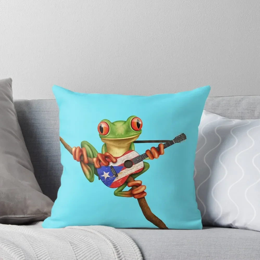 

Tree Frog Playing Puerto Rican Flag Guitar Throw Pillow Custom Cushion luxury sofa pillows Pillow Cover pillow