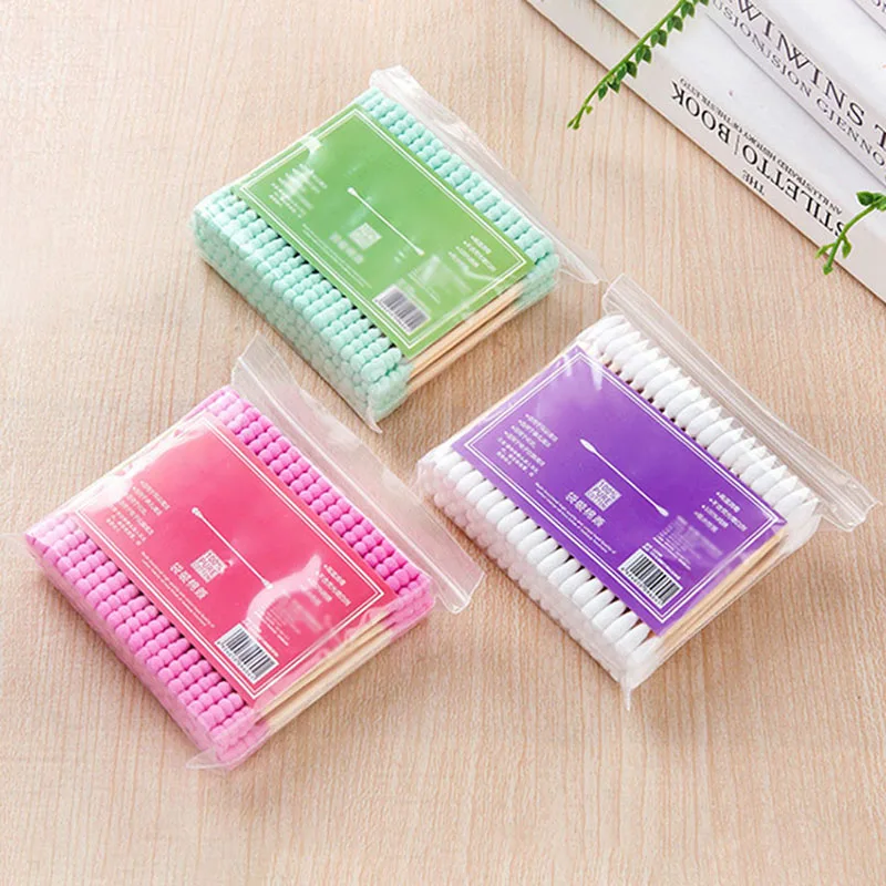 使い捨て綿棒,100色,女性と女の子のためのスワブ,メイクアップとメイクアップ用,ダブルヘッド,綿棒,クリーニングツール,ピース/パック