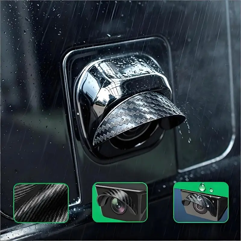 1/2/4pcs Carbon Fiber Pattern Car Backup Camera Rain Cover Self Adhesive Waterproof Anti Glare Sun Visor For Rear View Parking