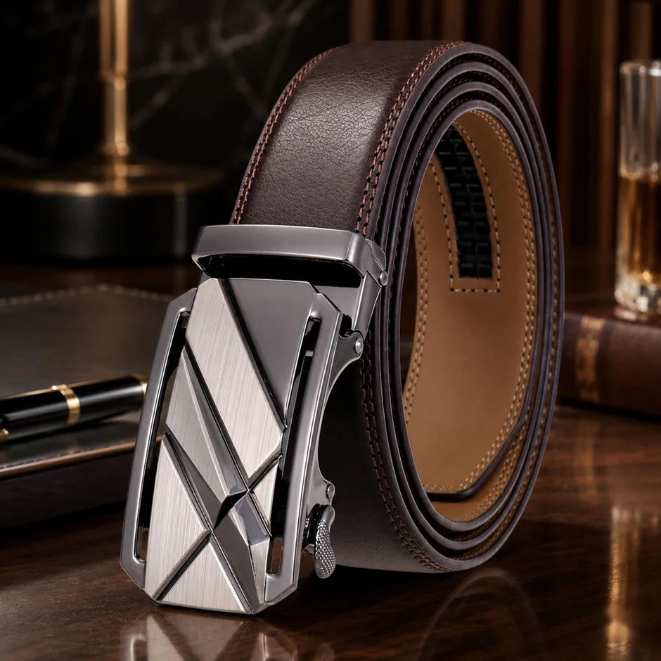 Fashion Designer Men Automatic Buckle Leather Luxury Belt Business Alloy Buckle Belts for Men Blue Yellow Ceinture Homme B419
