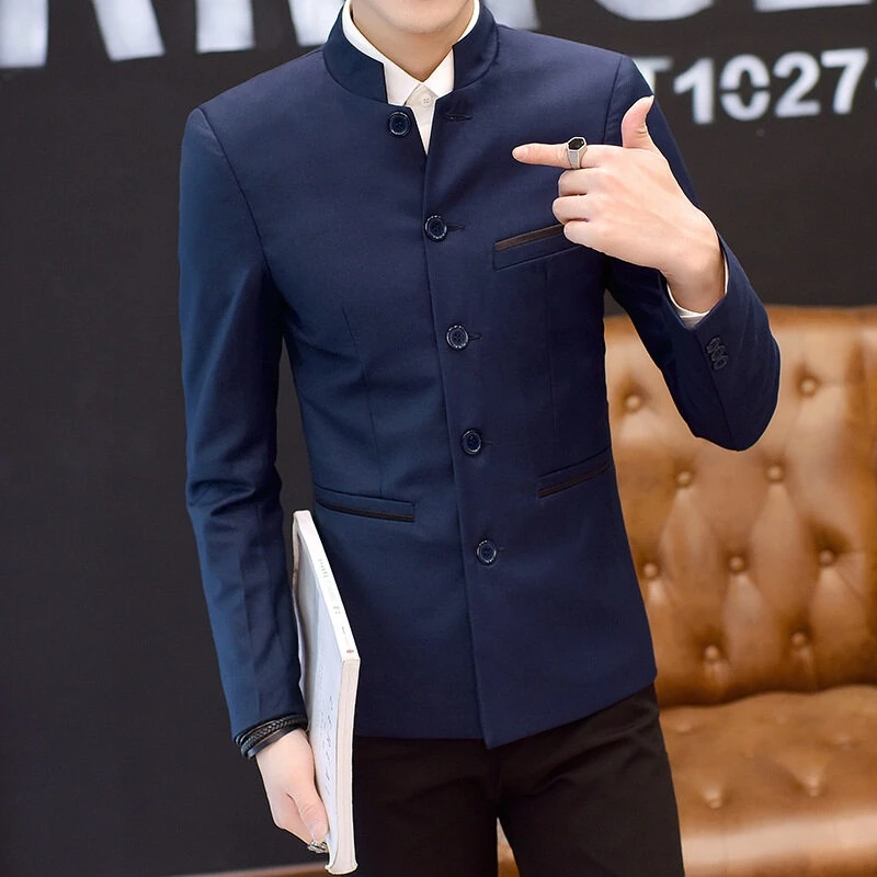 

Blazer Men's Fashionable Business Zhongshan Suit, Gentleman's Slim Gentleman's Casual Chinese Stand-up Collar, High-end Blazer