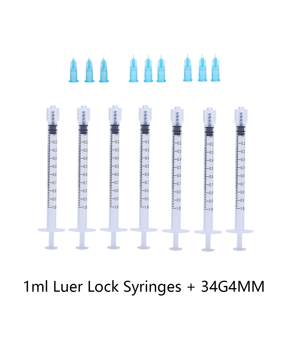 1ml Luer Lock Syringes+34G4mm 32G 30G29G 26G25G23G21G Injection Needles Injection Tool Sharp Pointed Needles Disposable Needle