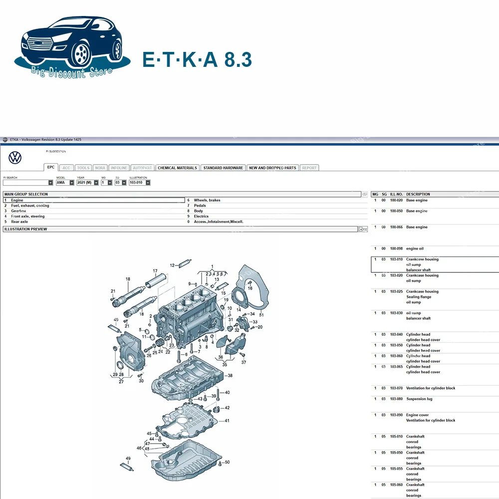 Software de reparación etka 8,3 para vehículos, catálogo de piezas electrónicas para a-udi, V-W, etka 8,3