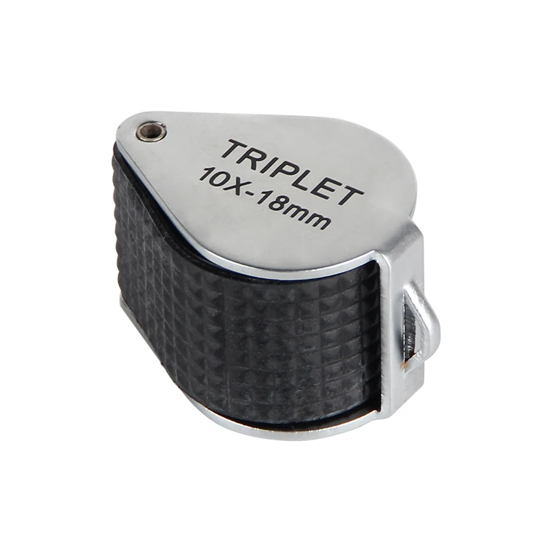 Professional Silver White 10x Optic lens 18mm Mini Fodling Magnifer Jewelers Triplet Loupe with Rubber Grip