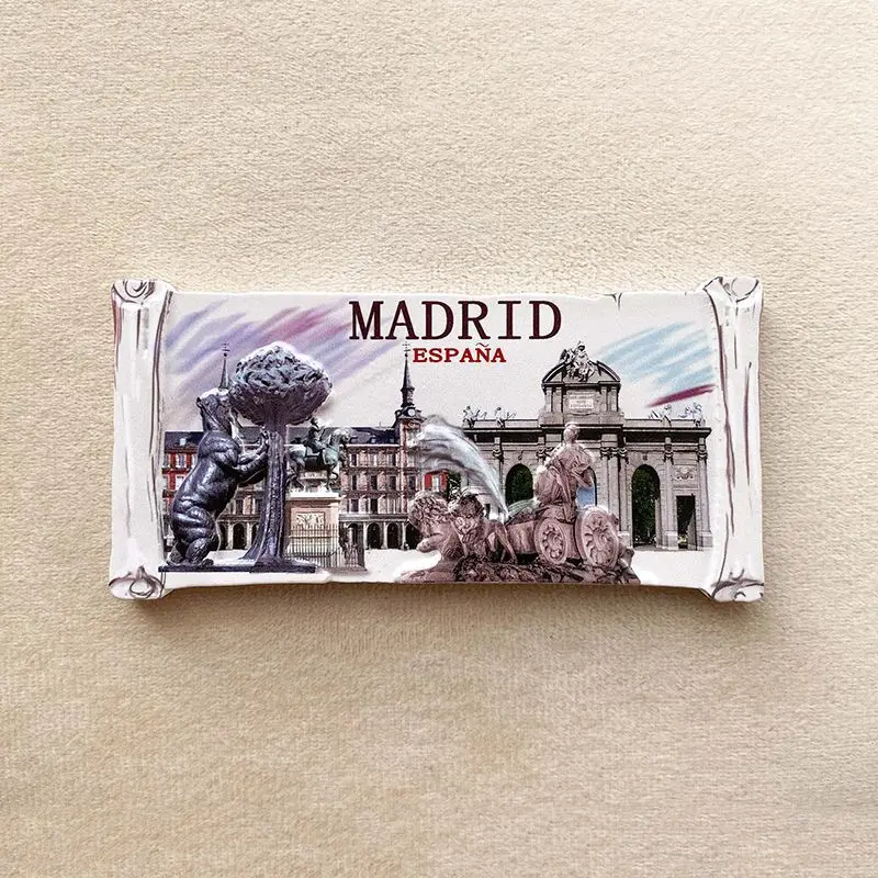 Madrid Spain 3D Resin Fridge Magnet Souvenir with Plaza Mayor And Fountain Design Cute Room Decoration Imanes Nevera
