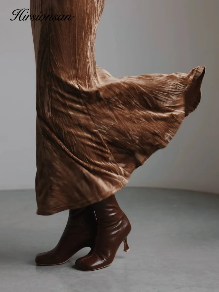 Hirsionsan 2026 printemps et automne nouveau produit demi-jupe pliée jupe trapèze verte en dentelle