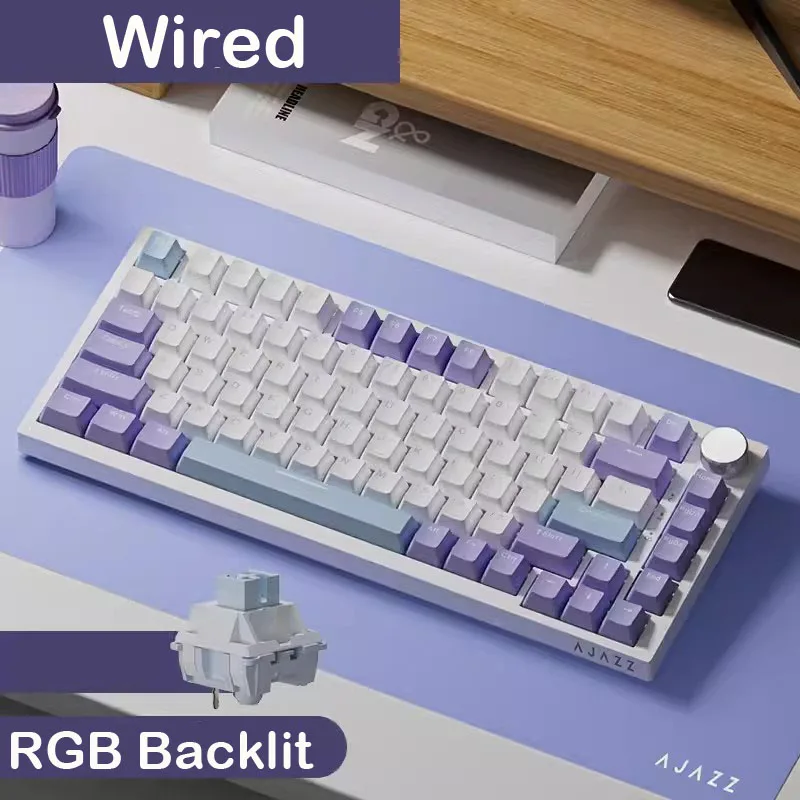 AJAZZ AK820 Pro  Mechanical Keyboard 70% Compact Layout/RGB Lighting/Hot-swappable Switches,with Wired,Wireless,and Bluetooth