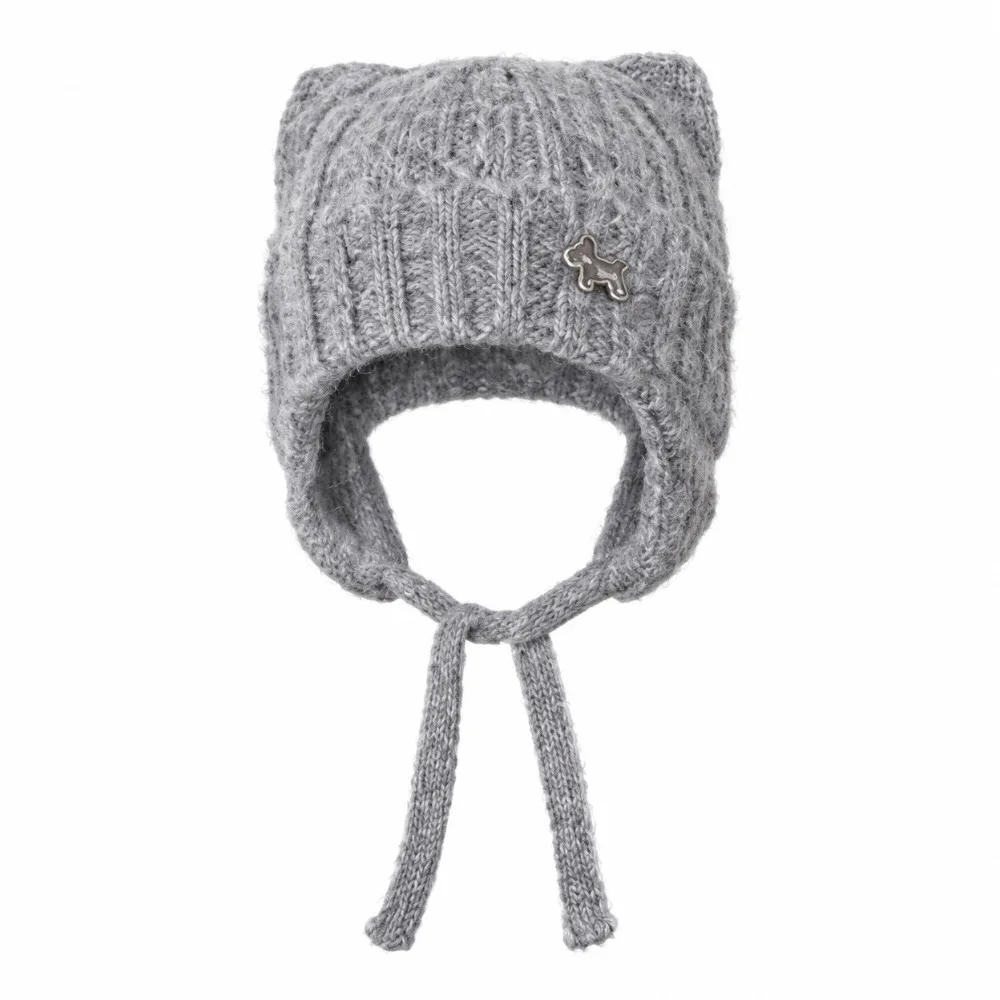 Loose Fit Cat Ears Hat Soft Texture Windproof Design Winter Knit Beanie Ear Protection Solid Color Ear Flap Cap Chilly Days