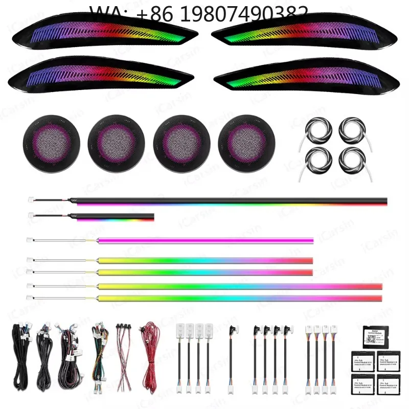 Door Speaker Cover Full Trim LED Atmosphere Upgrade Kit, 64 Color Dynamic Interior Ambient Strip Fit 2013-2019 F30 F31 F34 F36 S