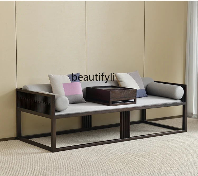 New Chinese Style White Wax Wood Sofa Living Room Large Size Zen Recliner Luhan Concubine Bed and Bedroom