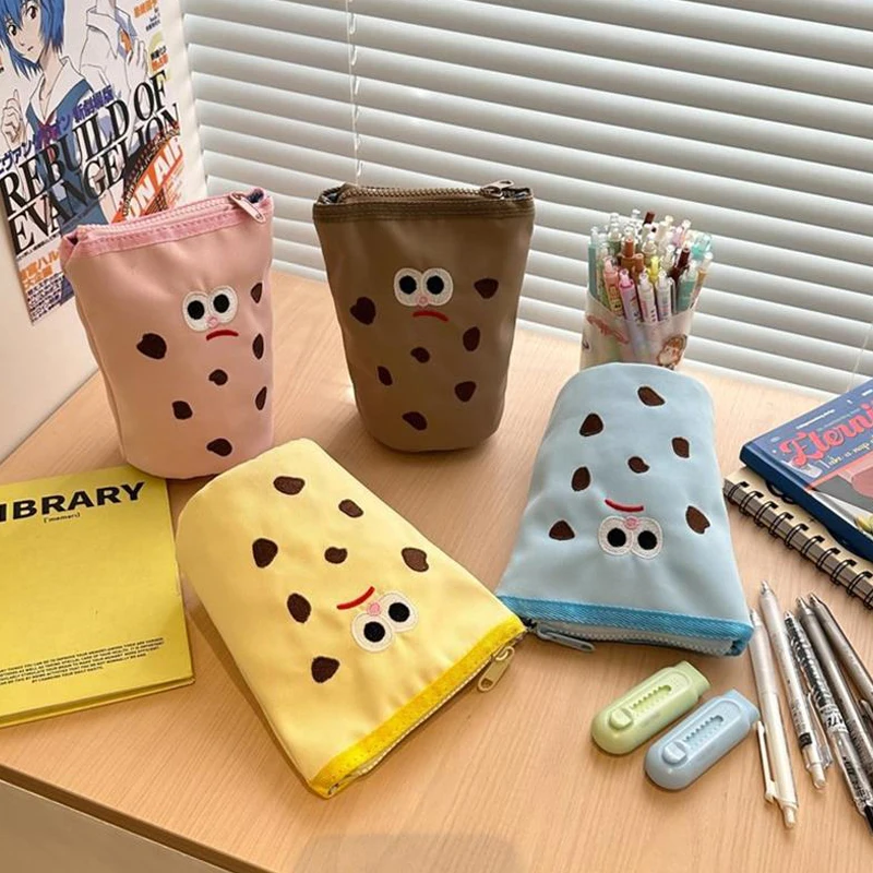 Cute Funny Cookie Pencil Case Foldable Pen Holder Girl Cosmetic Bag Large Capacity Portable Storage Bag Student Stationery Gifts