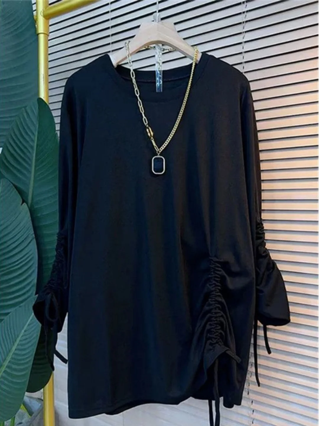 

plus Size Autumn Winter round Ne Long Sve T-irt Design Dstring Splice Base Layer Top 300 Pou Extra Large Size