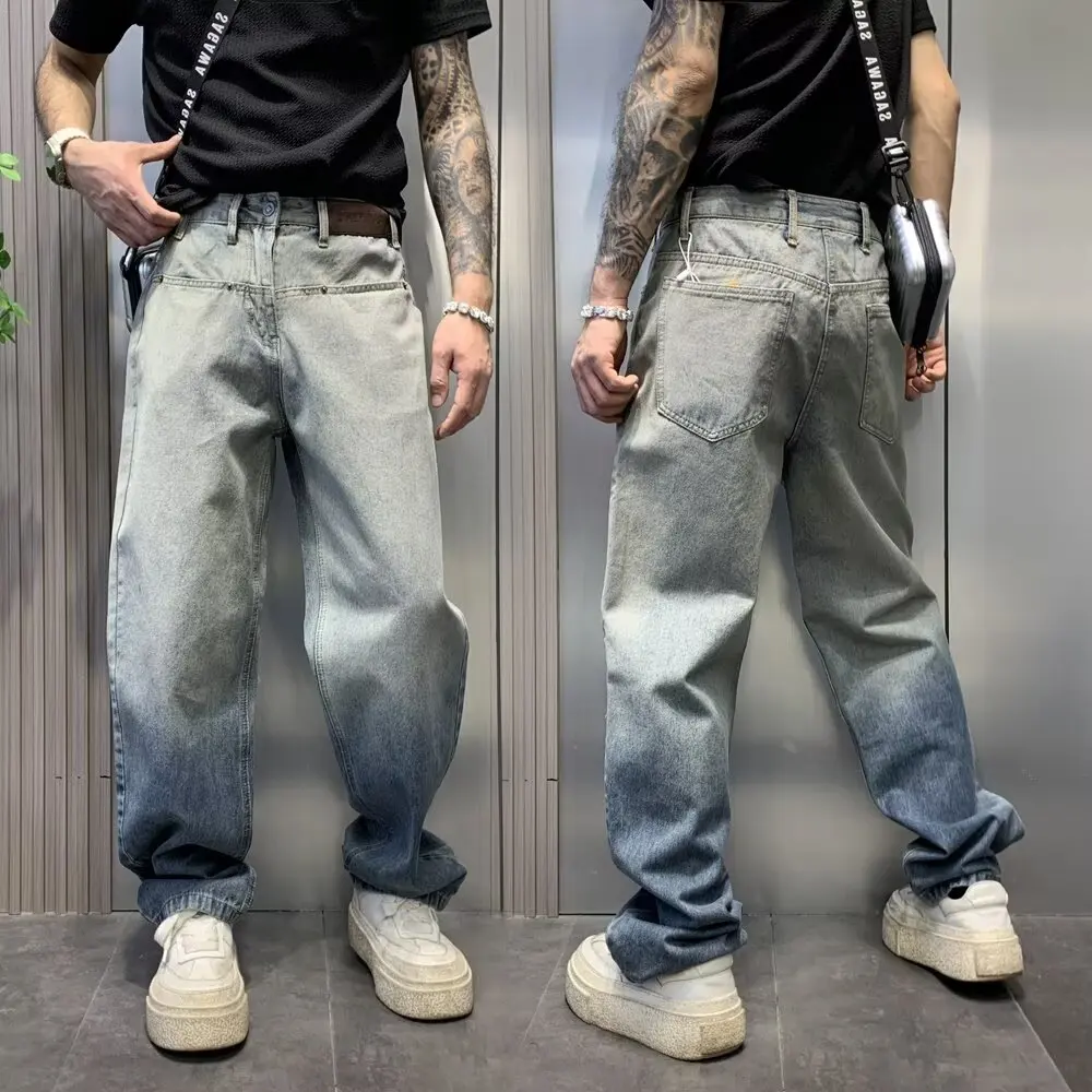 

Мужские джинсы Waed American Adient: свободные, прямые, струящиеся, в стиле High Street, винтажные, длинные, повседневные брюки