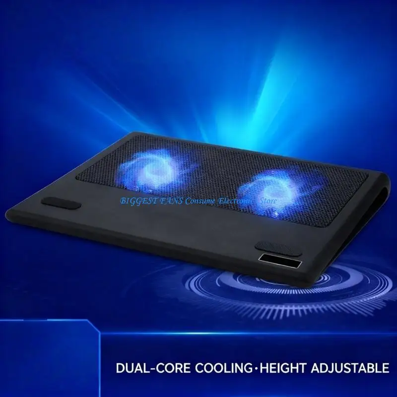 وسادة تبريد بارتفاع قابل للتعديل مع محاور USB مزدوجة لأجهزة الكمبيوتر المحمول مقاس 12-16 بوصة