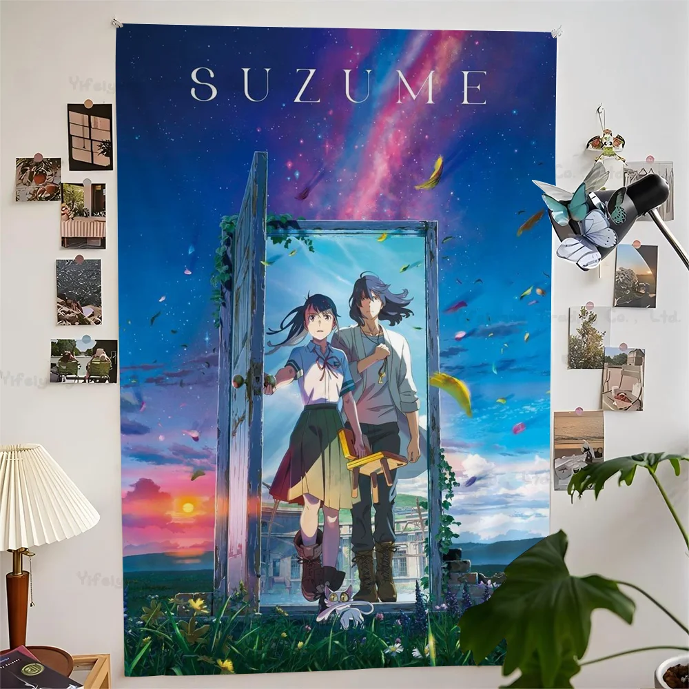 

Popular Japanese Anime Suzume DIY Wall Tapestry Hippie Flower Wall Carpets Dorm Decor Wall Art Decor