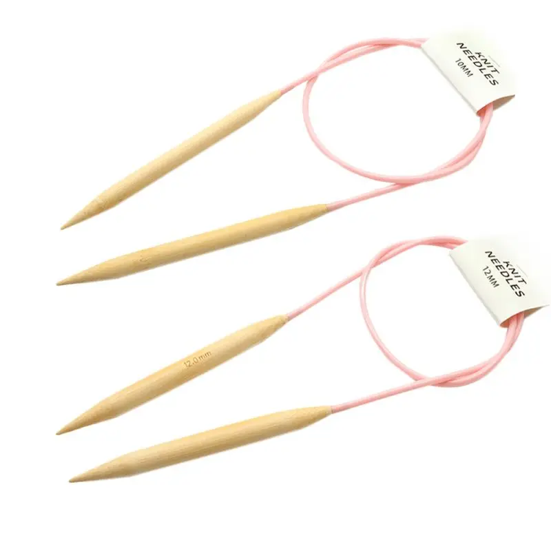 2pcs 10mm 12mm Circular Knitting Needles Set Bamboo Wooden Circular Sewing Crochet Hook DIY Tube Sweater Needlework Tools