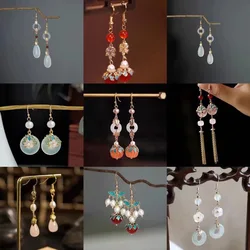 Retro Chinese Jade Earrings for Women Water Drop Shaped Ancient Palace Style Enamel Luxury Jewelry Elegant Ethnic Tassel Gifts