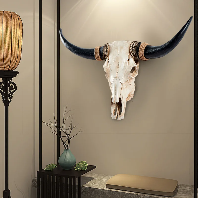Retro Vintage Simulated Faux Bull Head Wall Hanging Creative Living Room Decor for Bar Cafe Home Guesthouse Wall Ornament
