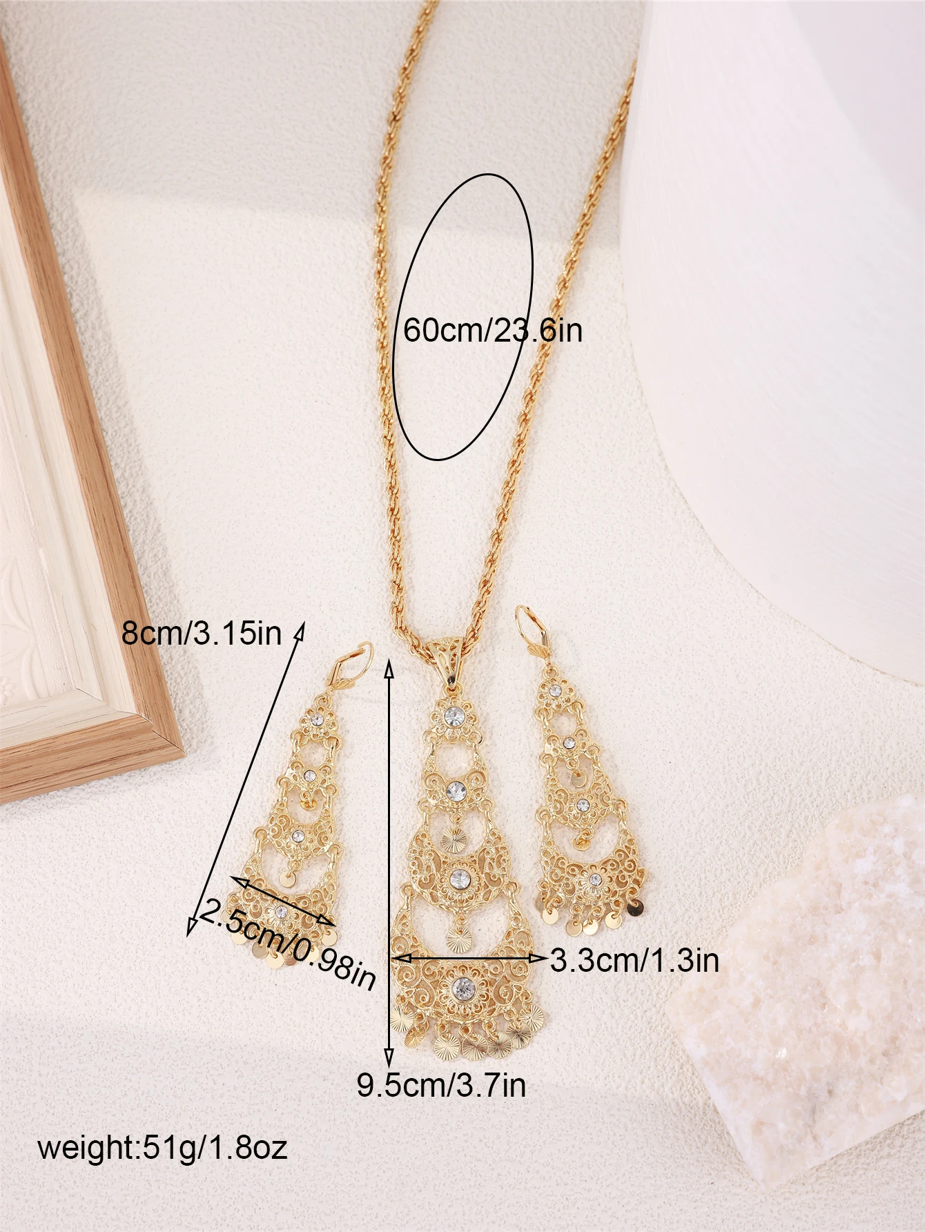 Moroccan Bride Necklace Earrings Set Moon-shaped Jewelry Set Of Rhinestones Jewelry For Women