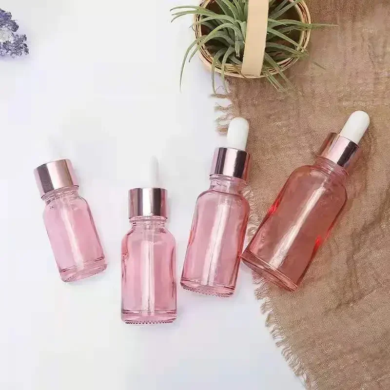 50pcs 5/10/15/20/30ml/50ml/100ml Pink Empty Glass Dropper Bottle Essential Oil Aromatherapy Liquid Reagent Refillable Container