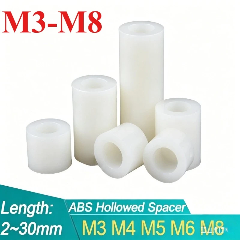 

20/ 50pcs M3 M4 M5 M6 M8 White ABS Non-Threaded Hollowed Nylon Spacer Round Hollow Standoff Washer PCB Board Screw