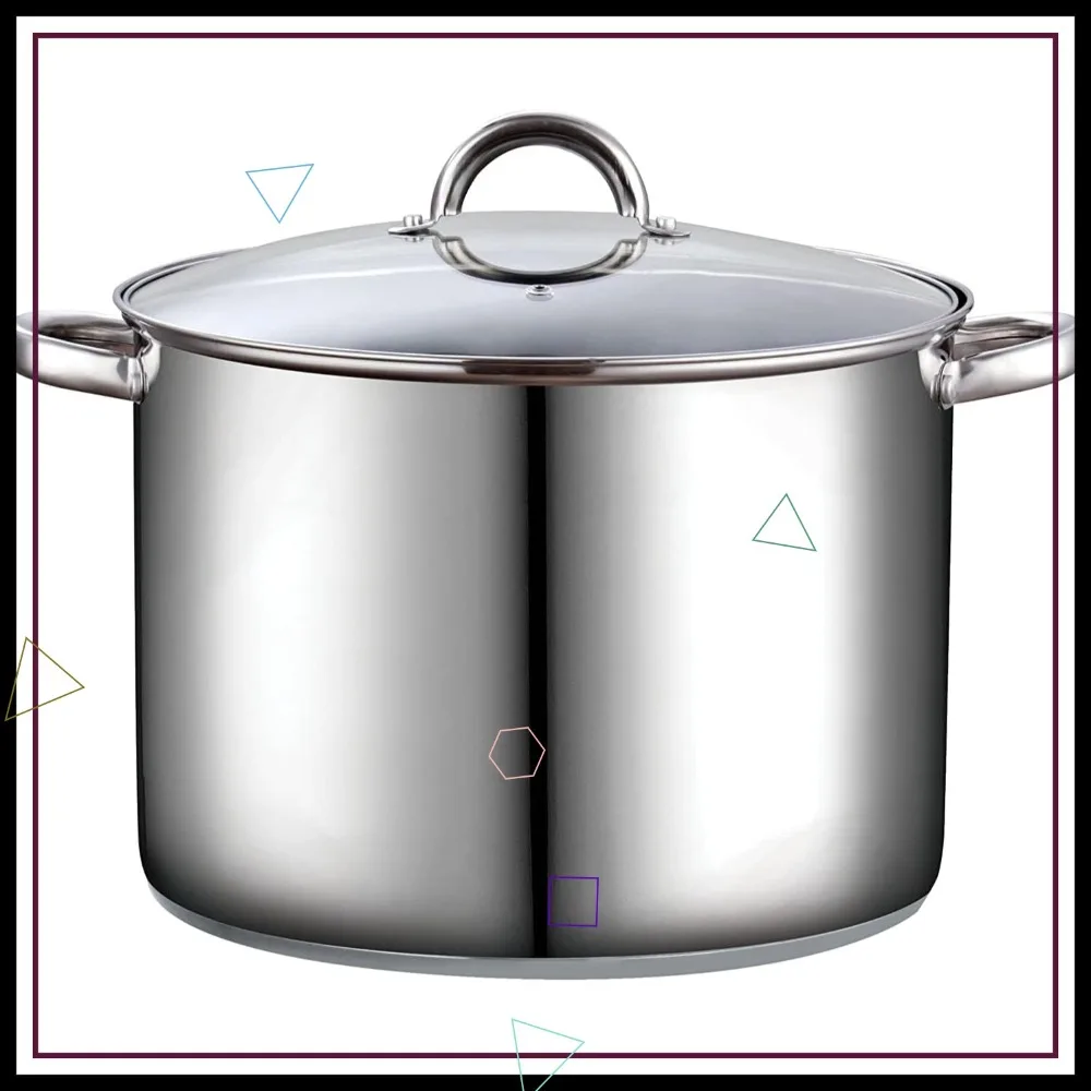 

16-Quart Stainless Steel Soup Pot with Lid, Cook N Home Stockpot for Kitchen Basics