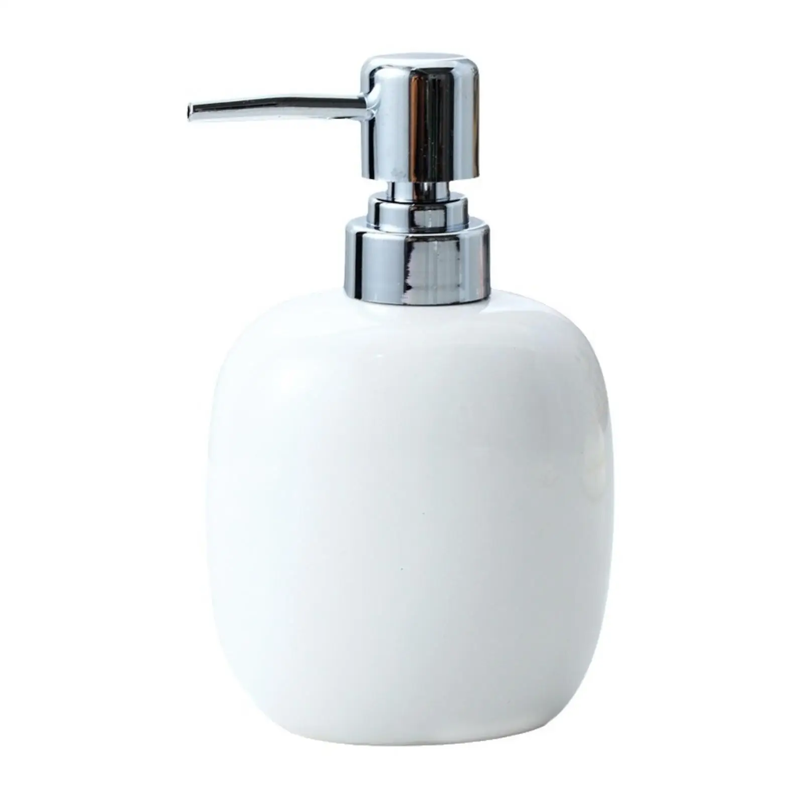 Modern Oval Ceramic Pump Dispenser Bottle for Liquid Soap Shampoo Body Wash Bathroom Hotel Guest Room Countertop White Finish