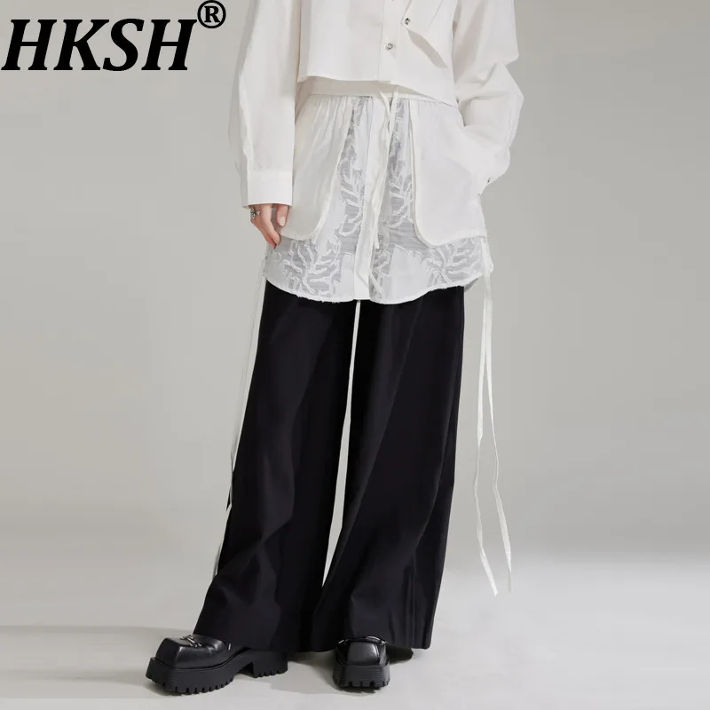 

Женские повседневные брюки HKSH с широкими штанинами, на шнурке, с эластичным поясом, кружевными вставками, в стиле колор-блок, нишевый дизайн, шикарные, новинка Весна 2026 HK19341