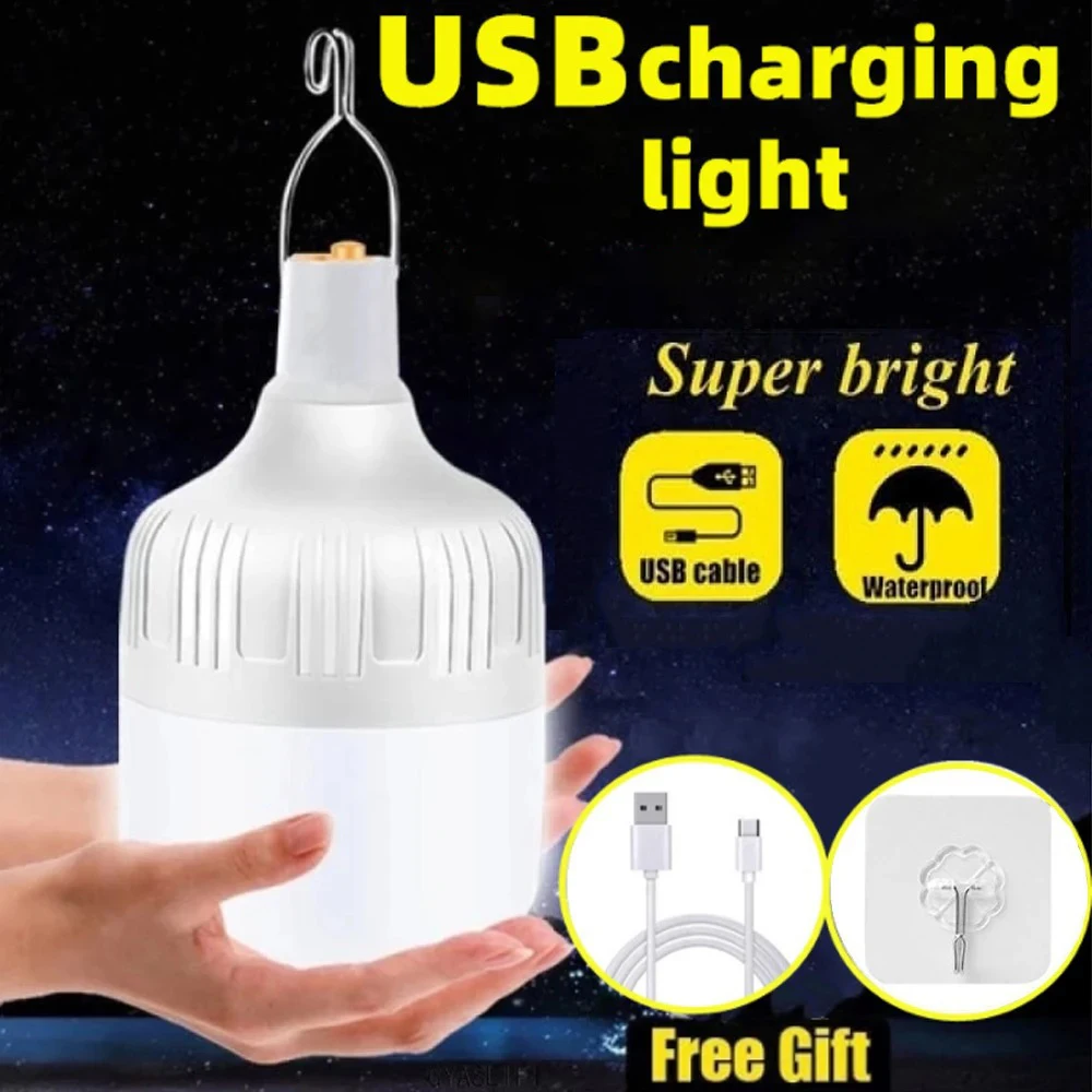 1-8pcs Portable Outdoor Camping Lights USB Rechargeable lamp LED Emergency Bulb Hook High Power Flashlight Picnics Tent Light
