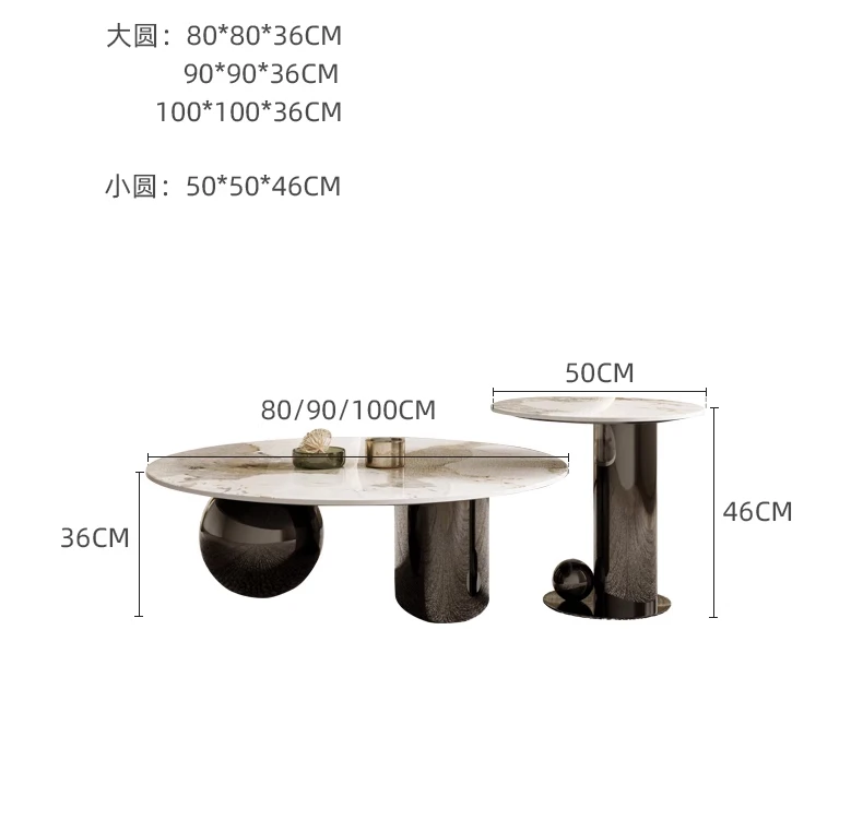 طاولة قهوة إيطالية بسيطة من بلاطة الصخور مستديرة خفيفة فاخرة وبسيطة وحديثة لغرفة المعيشة طاولة شاي صغيرة راقية