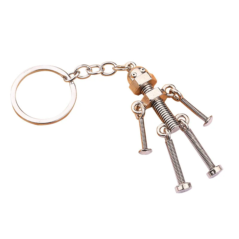 Creative Mechanical Screw Robot Keychain Movable Joint Robot King Ring Zinc Alloy Mini Tool Keychain Handbag Accessories Gifts