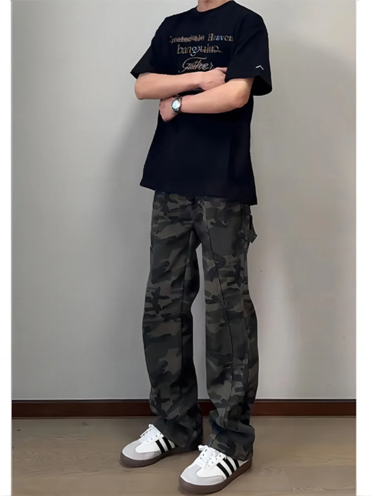

American High Street Camouflage Jeans Men's Thin Summer Deconstructed Straight Leg Workwear Pants Stylish Casual Jeans
