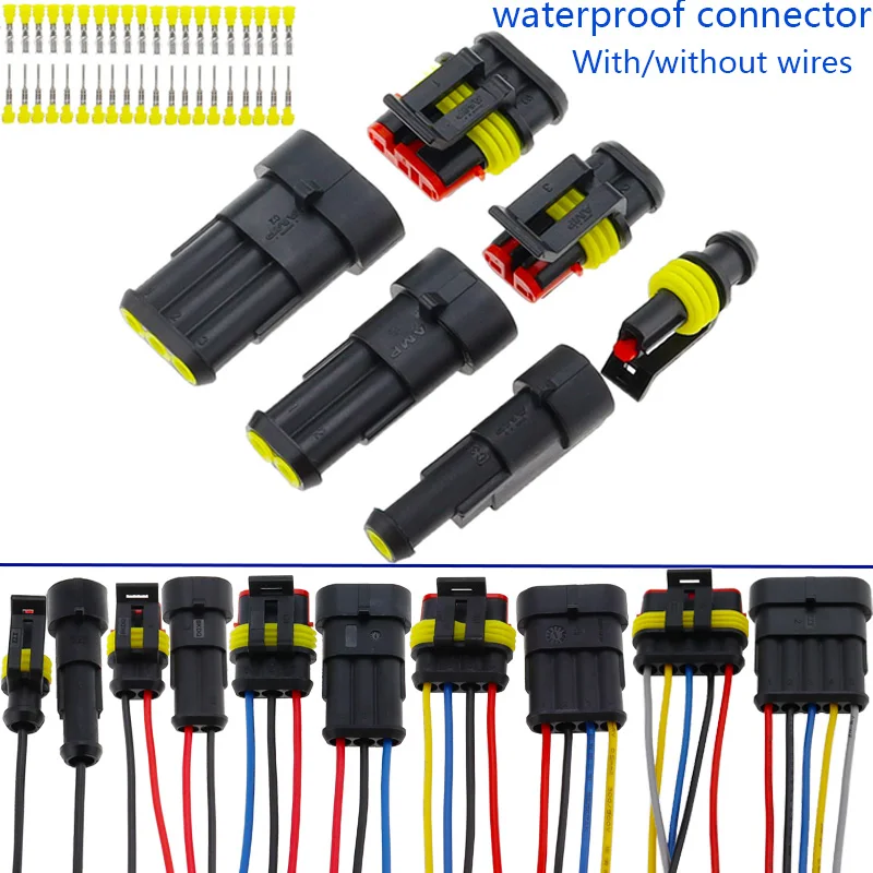 2-5sets 1/2/3/4/5/6 pins Way AMP Super seal Waterproof Electrical Wire Connector Plug for car waterproof connector Wite wire