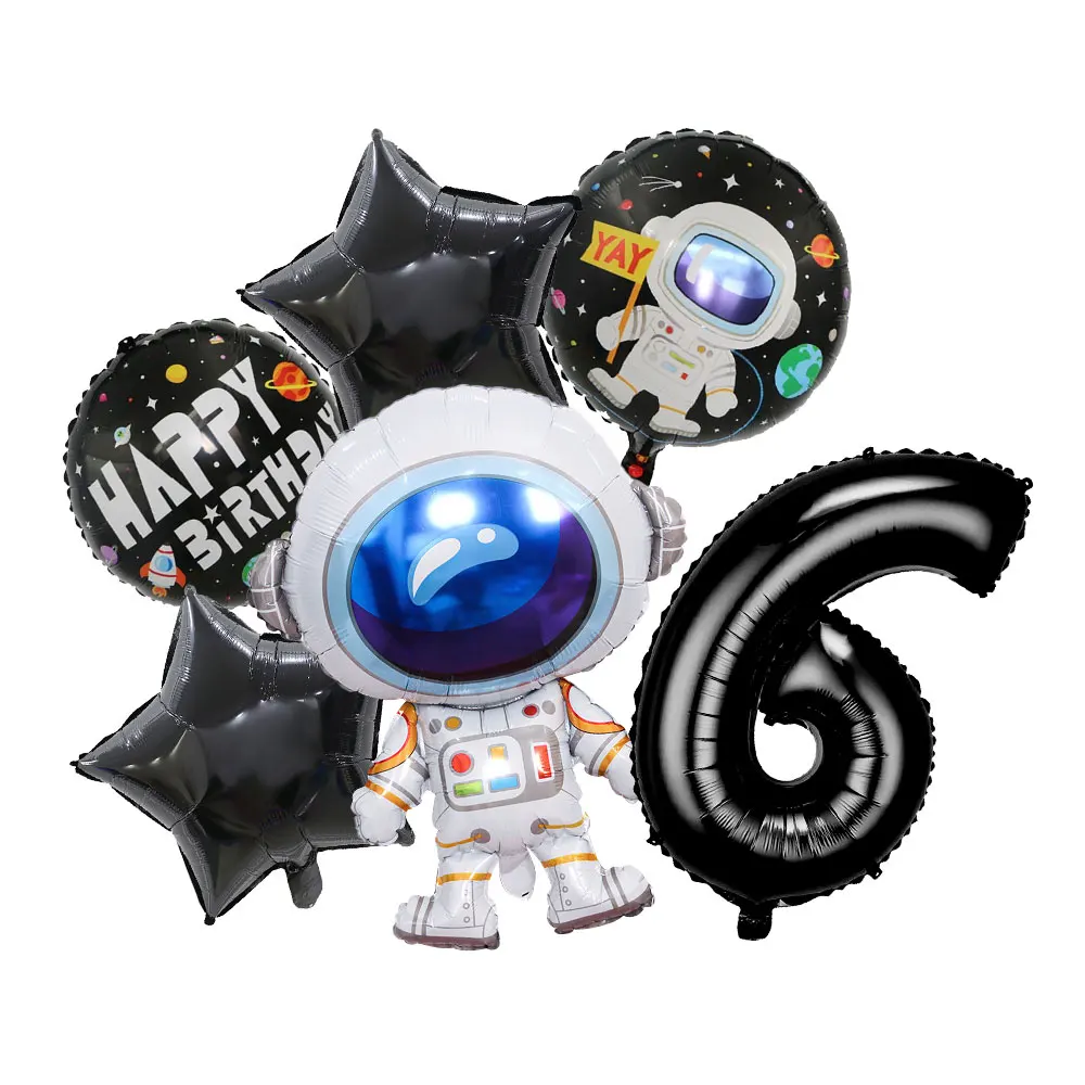 Neue Astronauten-Geburtstagsparty-Dekoration, schwarze Weltraum-Astronauten-Teller, Servietten, Becher, Tischdecke, Hintergrund, Party-Geschenke, Kindergeburtstag – Detail 23