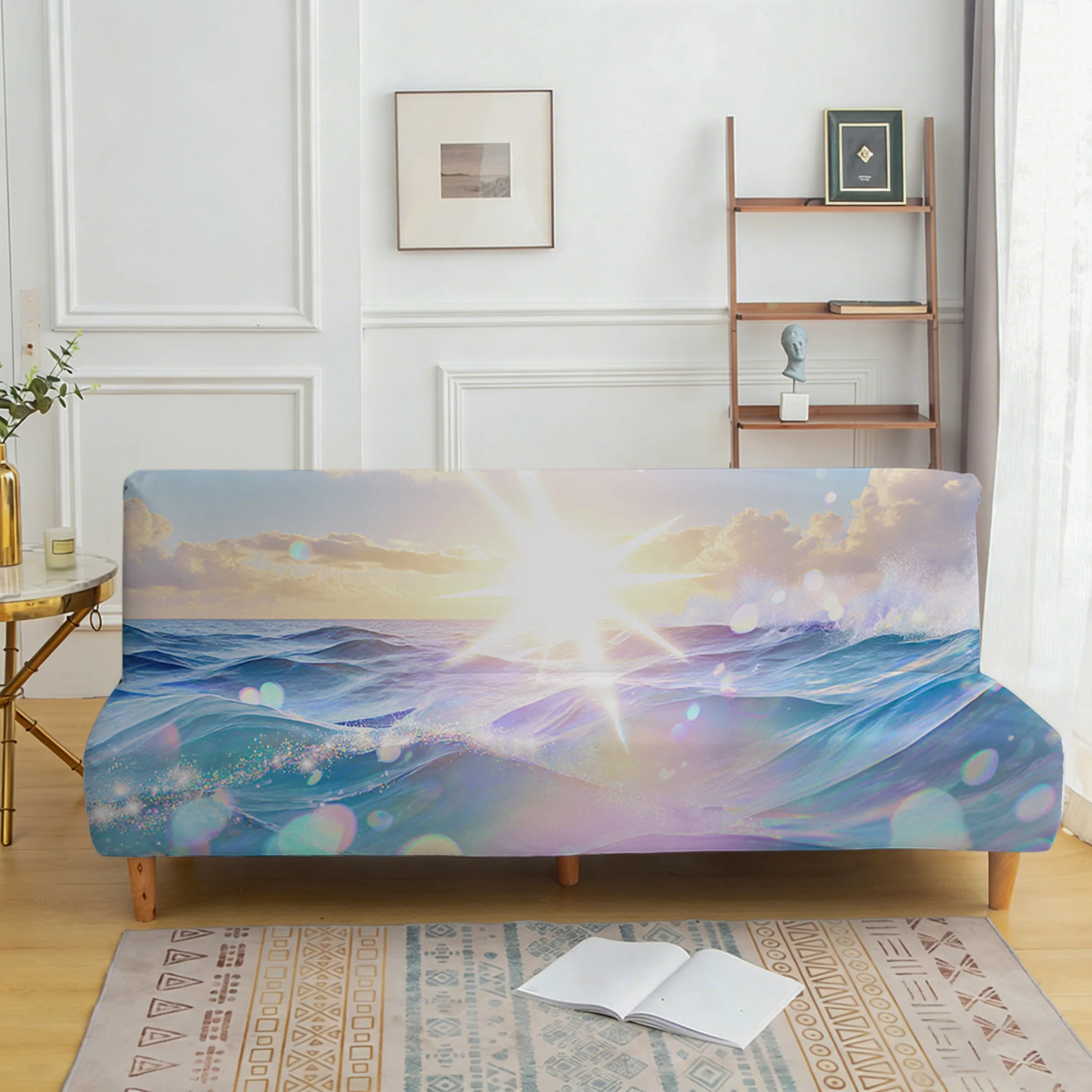 Dream light and shadow waves armrest-free sofa bed cover, non-slip and scratch-proof furniture protective cover, easy to install