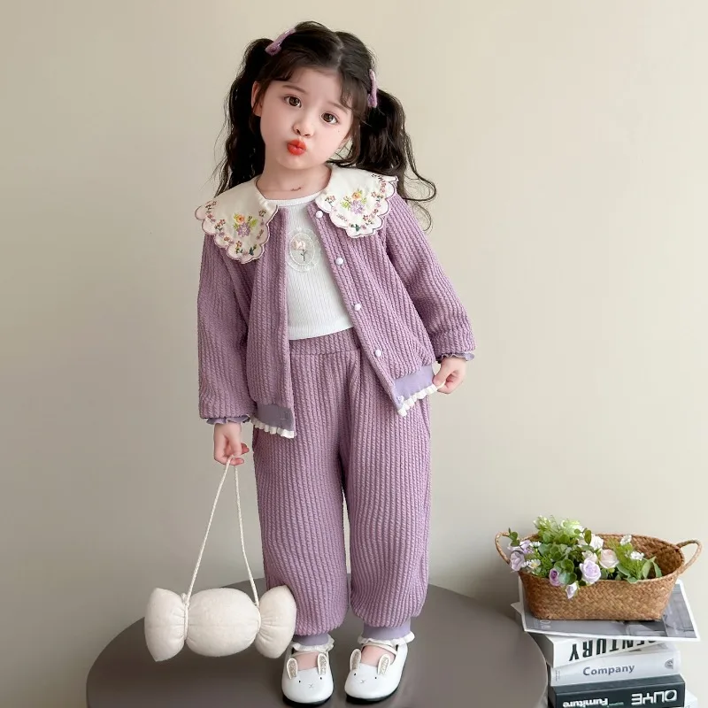 

Girl Embroidery Pit Strip Set Spring and Autumn 2025 New Children's Korean Version Fashion Little Girl Two-piece Set