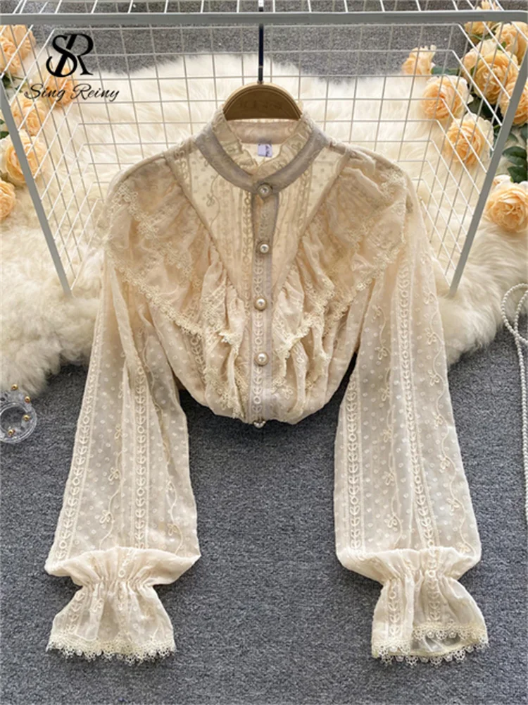 SINGREINY Elegant French Blouse Women Temperament Sweet Ruffles Loose Casual Tops Spring Long Sleeve Streetwear White Shirts