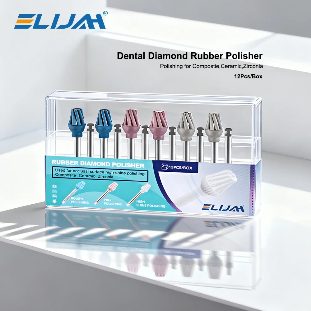 ELIJAH 6/12Pcs Dental Rubber Spiral Flex Polisher Silver Handle Dental Rubber Diamond Eagle Brush Kit Helicoid Polishing Tool