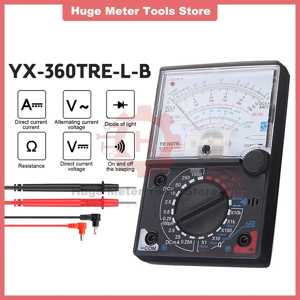 YX-360TRE-L-B MINI Analog Multimeter AC/DC Iceo Needle Type Pointer Meter Current Voltage Resistance Meter Tester Pen With Beep