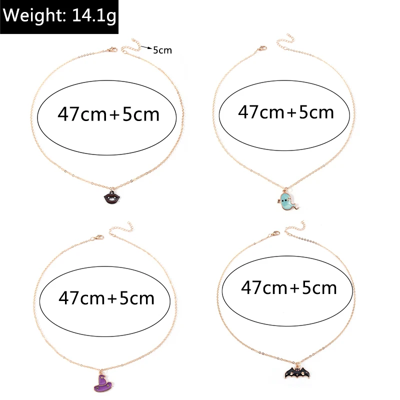 Aihua 4-teiliges Set mit niedlichen Halloween-Halsketten aus Emaille: Kürbis, Fledermaus, Mumie, Hexe, Skelett, Augapfel-Halskette für Damen, Halloween-Party-Schmuck – Detail 19