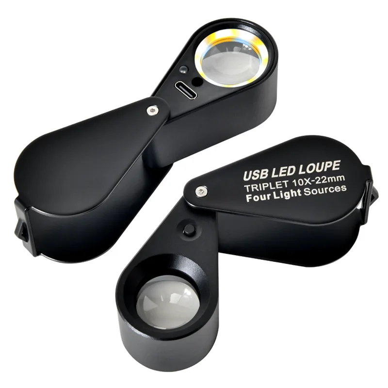 10X 20X Magnifier 13Led Fluorescent Identification, Charging Magnifying Glass, Diamond Identification