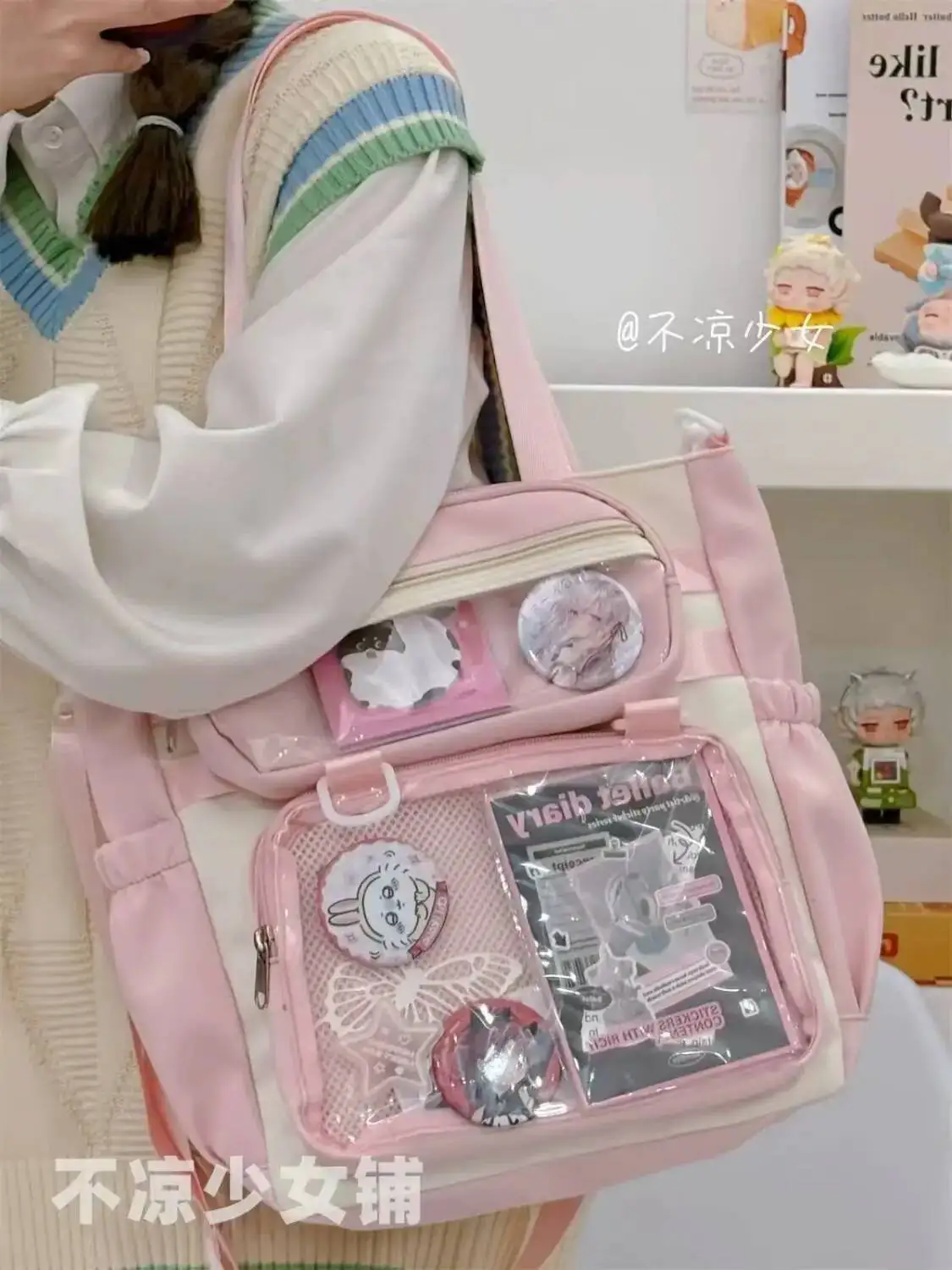 Bloom Transparent Blue Ita Handbag Women Anime Portable Large Capacity Shoulder Tote Bag Female Nylon Crossbody Bags Girls