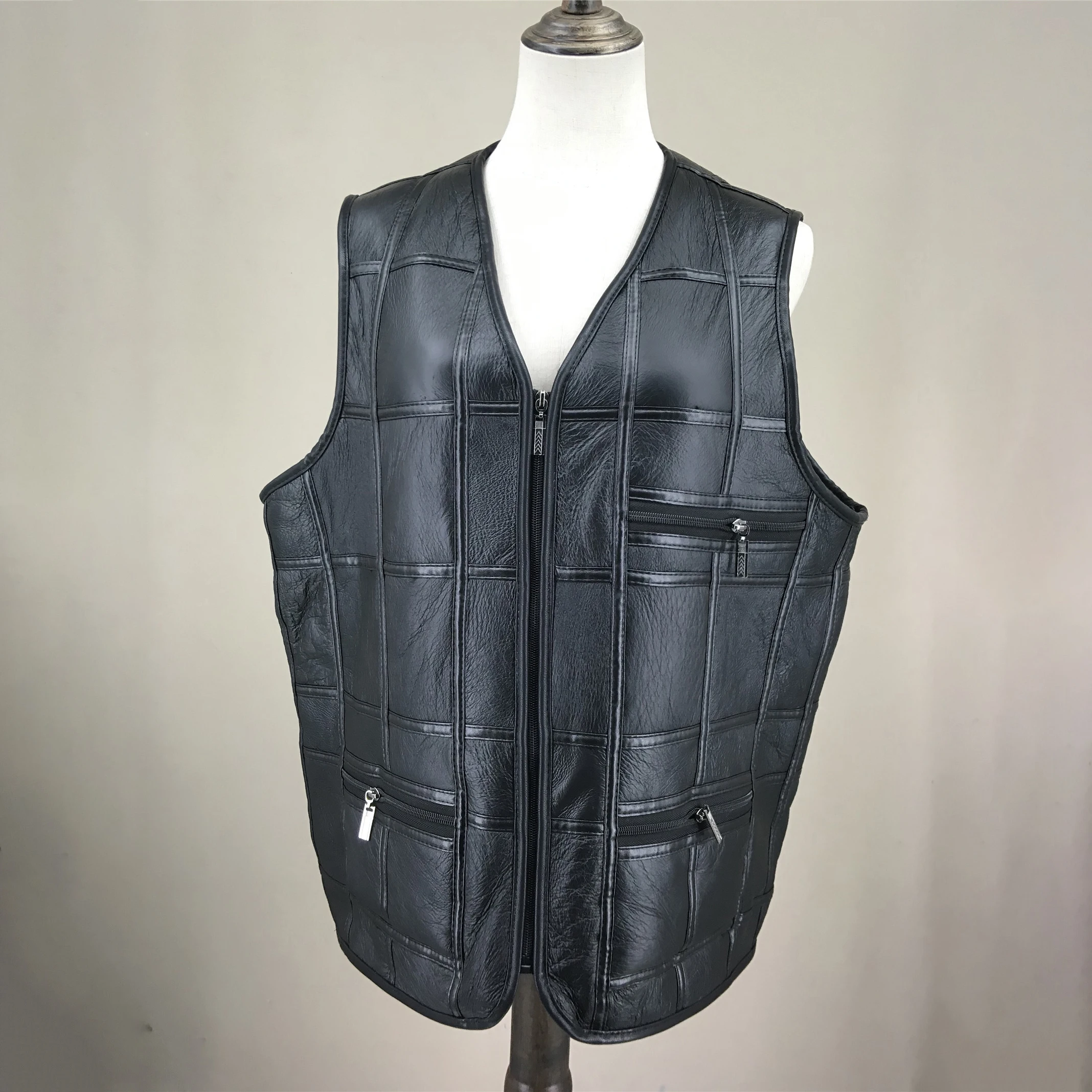 

Men's Real Sheep Leather One Fur Vest, Waistcoat with Sheep Fur Lining, Man Classic, B230824