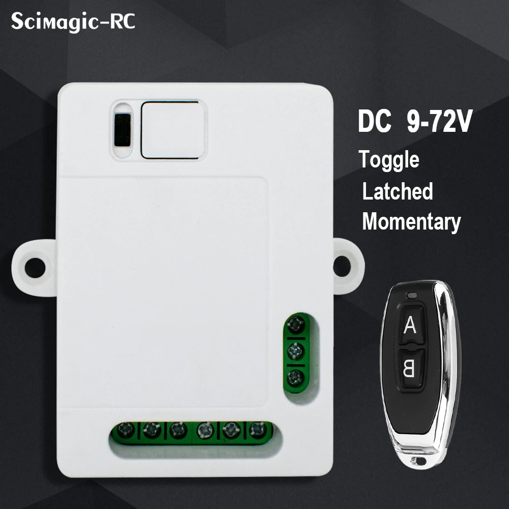 2 Relay Garage Door Opener with Limit Switch, DC 9-72V Wide Voltage Receiver & 433MHz Remote, for Heavy Duty Gate Motor Control