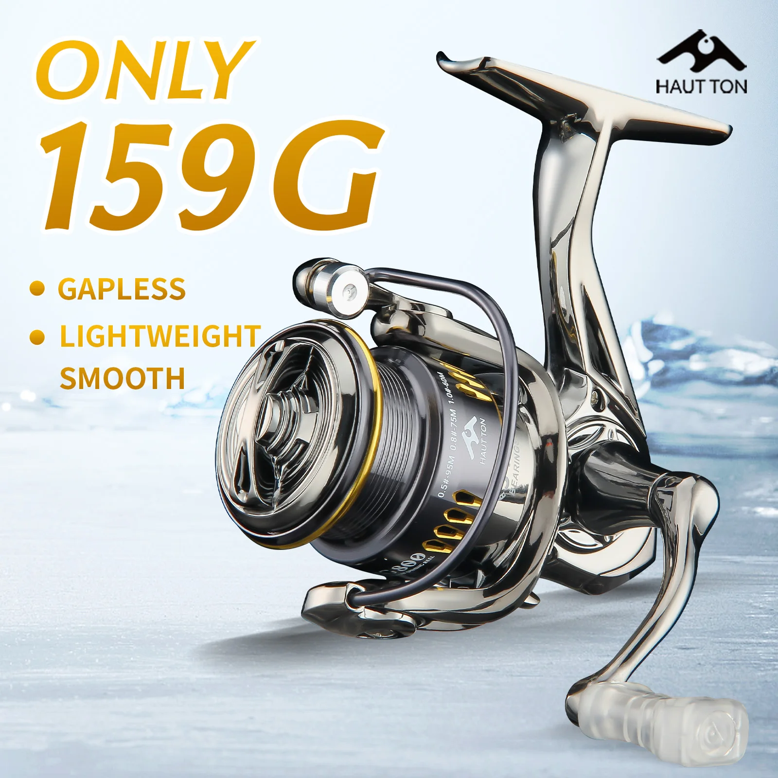 HAUT TON Ultraleichte 159G-Spinn-Angelrolle, 3+1 BB, leicht und langlebig, ideal für das Eisfischen im Süß- und Salzwasser im Freien