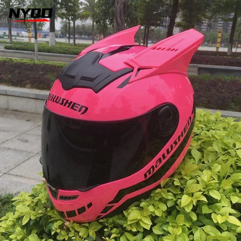 MALUSHEN 318 Personalized Racing Motorcycle Full Helmet with Horns for Women Four Seasons Capacete Moto